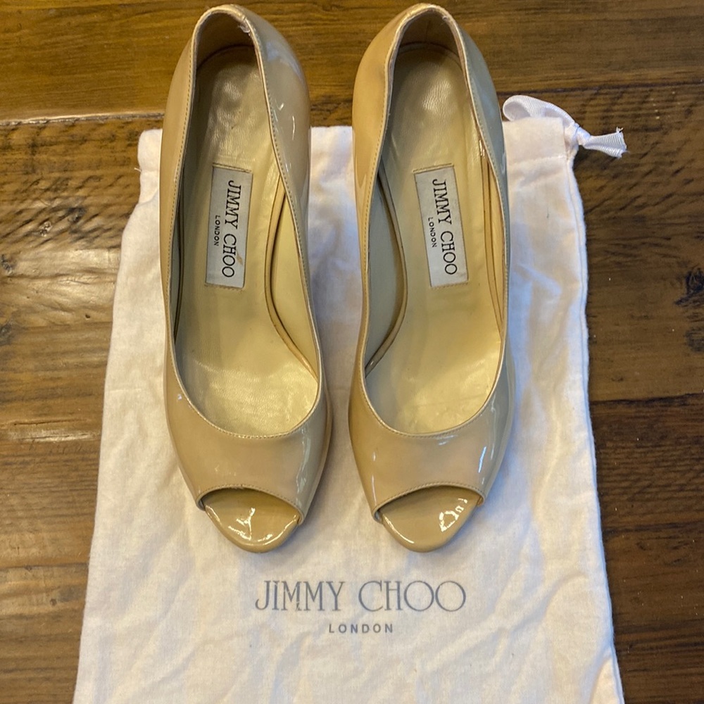 Jimmy Choo Peep Toe Patent Leather Pumps